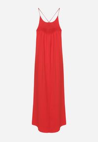 Born2be - Czerwona Taliowana Sukienka na Ramiączkach Rivaniell. Okazja: na co dzień, na imprezę. Kolor: czerwony. Materiał: jeans. Długość rękawa: na ramiączkach. Typ sukienki: oversize. Styl: elegancki, casual #3