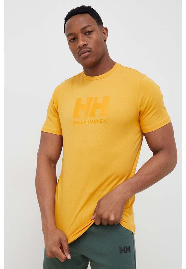 Helly Hansen t-shirt HH LOGO T-SHIRT 33979. Okazja: na co dzień. Kolor: żółty. Materiał: dzianina. Wzór: aplikacja. Styl: casual
