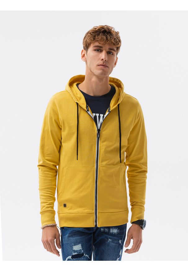 Ombre Clothing - Bluza męska rozpinana z kapturem B1152 - żółta - XXL. Typ kołnierza: kaptur. Kolor: żółty. Materiał: bawełna, poliester