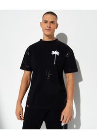 PALM ANGELS - Czarny t-shirt z nadrukiem z palmą. Kolor: czarny. Materiał: bawełna, tkanina. Wzór: nadruk. Styl: klasyczny