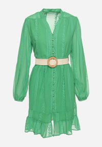 Born2be - Zielona Sukienka Nesilwyn. Kolor: zielony. Materiał: tkanina. Wzór: haft. Styl: boho. Długość: mini
