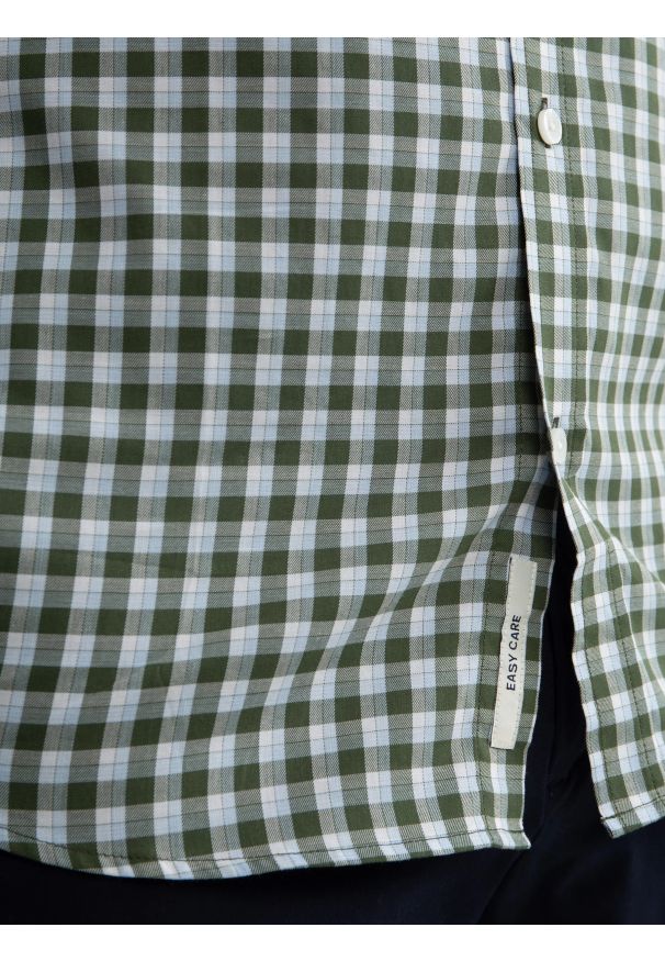 Big-Star - Koszula męska bawełniana w kratę zielono-białą Frankinis 303. Kolor: zielony. Materiał: bawełna. Wzór: kratka, ze splotem. Styl: elegancki