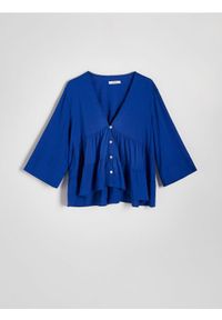 Reserved - Bluzka z wiskozą - niebieski. Kolor: niebieski. Materiał: wiskoza