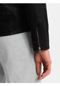 Ombre Clothing - Kurtka męska biker ze stójką w stylu retro – czarna V2. Typ kołnierza: kołnierzyk stójkowy. Kolor: czarny. Materiał: skóra, poliester, materiał. Styl: retro #13