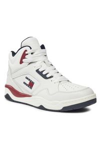 Tommy Jeans Sneakersy Tjm Basket Mid Top EM0EM01318 Biały. Kolor: biały. Materiał: skóra