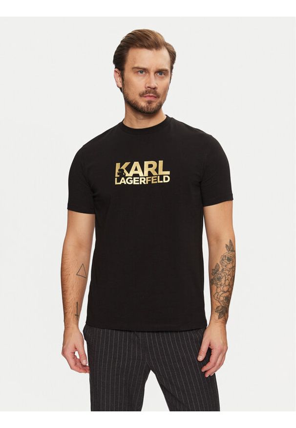 Karl Lagerfeld - KARL LAGERFELD T-Shirt 755087 551235 Czarny Regular Fit. Typ kołnierza: dekolt w karo. Kolor: czarny. Materiał: bawełna