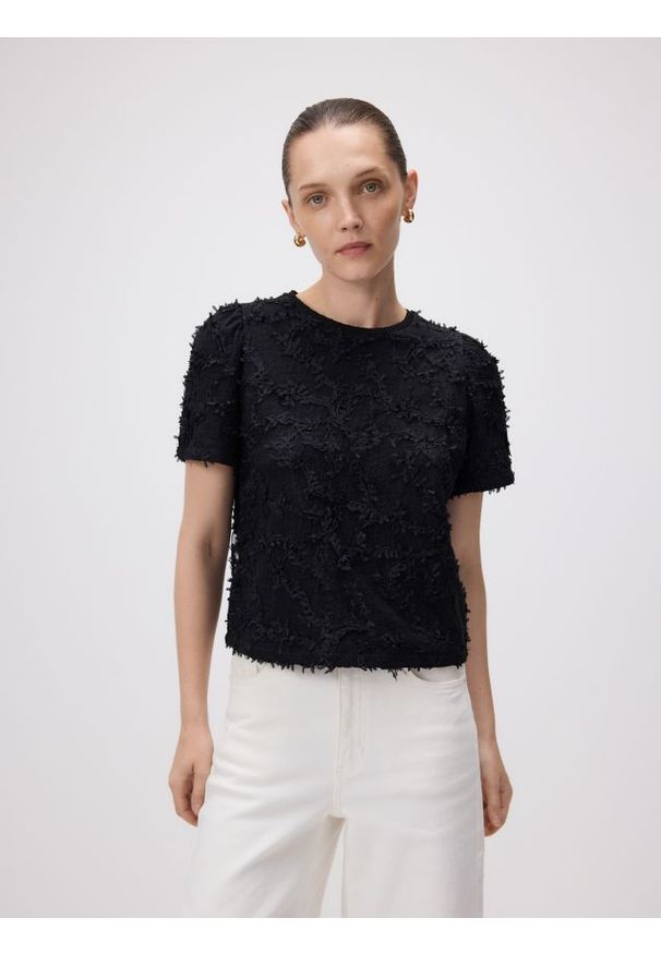 Reserved - Bluzka z aplikacjami - czarny. Kolor: czarny. Materiał: dzianina. Wzór: aplikacja