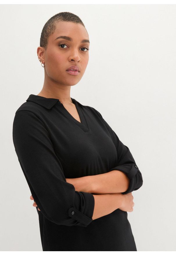 bonprix - Długi shirt polo Punto di Roma. Typ kołnierza: polo. Kolor: czarny. Długość: długie. Styl: elegancki