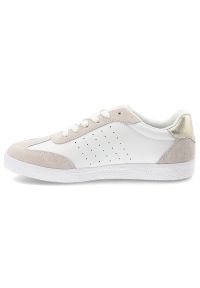 Sneakersy damskie S.Barski, sportowe ze skóry naturalnej wstawki zamszowe perforowana cholewka sznurowane lekka podeszwa casual, białe, LR61-7091. Okazja: na co dzień. Zapięcie: sznurówki. Kolor: biały. Materiał: skóra, zamsz. Szerokość cholewki: normalna. Sport: turystyka piesza #3