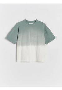 Reserved - Bawełniany t-shirt oversize - ciemnozielony. Kolor: zielony. Materiał: bawełna