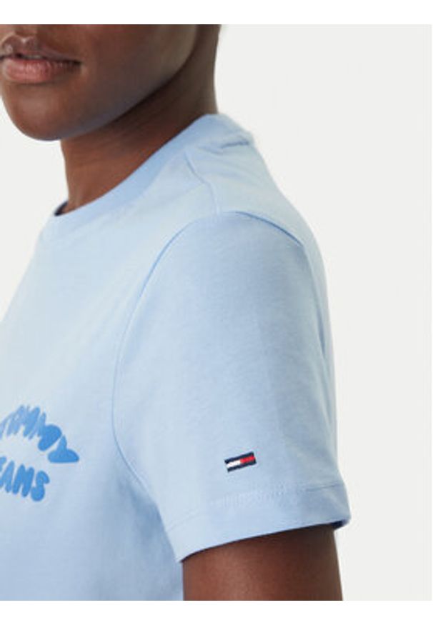 Tommy Jeans T-Shirt Bubble Logo DW0DW22310 Błękitny Regular Fit. Kolor: niebieski. Materiał: bawełna