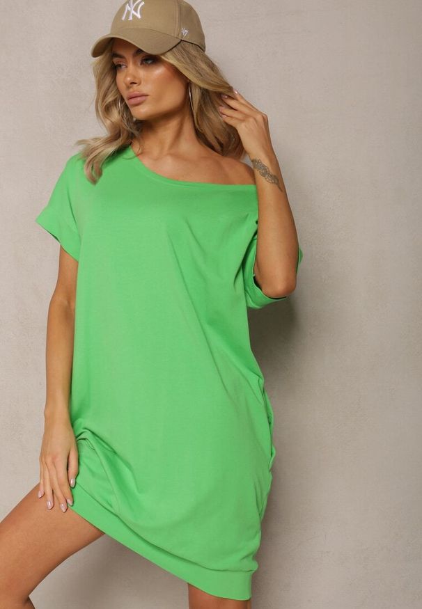 Renee - Zielona T-shirtowa Sukienka Pudełkowa z Elastycznej Bawełny Ellensa. Kolor: zielony. Materiał: bawełna. Styl: wakacyjny. Długość: mini