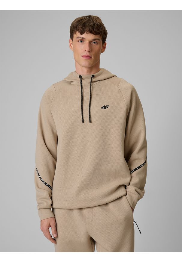 4f - 4F Bluza dresowa regular z kapturem męska - beżowa XL. Okazja: na co dzień. Typ kołnierza: kaptur. Kolor: beżowy. Materiał: dresówka. Długość rękawa: raglanowy rękaw. Styl: casual