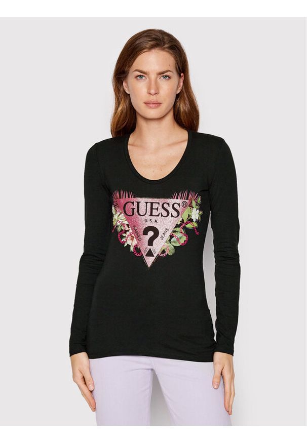 Guess Bluzka W2YI36 J1311 Czarny Slim Fit. Kolor: czarny. Materiał: bawełna