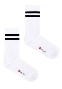 Volcano - Sportowe skarpety z paskami A-HUGO, dwupak. Kolor: biały. Materiał: poliester, elastan, prążkowany, bawełna, materiał, włókno. Wzór: paski, nadruk #1