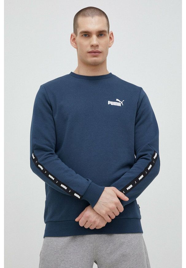 Puma bluza męska kolor granatowy z nadrukiem. Kolor: niebieski. Materiał: materiał, dzianina. Wzór: nadruk
