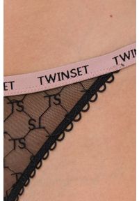 TwinSet - Twinset - Stringi. Kolor: czarny. Materiał: koronka. Wzór: koronka #2