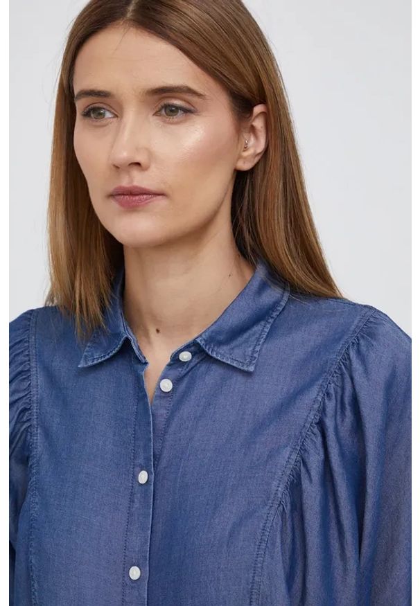 Lee - LEE VOLUME SLEEVE SHIRT DAMSKA KOSZULA Z DŁUGIM RĘKAWEM BRIGHT NAVY L45BTSC 112144041. Długość rękawa: długi rękaw. Długość: długie