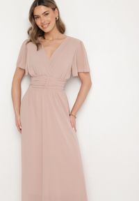Born2be - Ciemnoróżowa Kopertowa Sukienka Maxi z Gumką w Pasie Narlin. Okazja: na ślub cywilny, na wesele, na studniówkę. Typ kołnierza: dekolt w serek. Kolor: różowy. Typ sukienki: kopertowe. Styl: klasyczny. Długość: maxi #7
