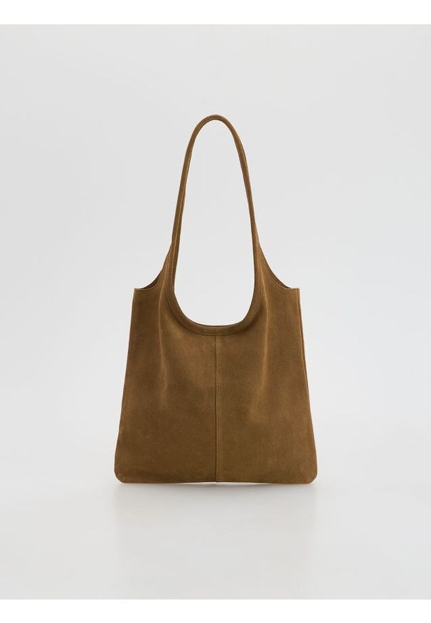 Reserved - Zamszowa torebka - beżowy. Kolor: beżowy. Materiał: zamszowe