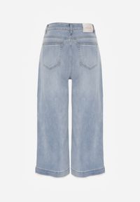 Born2be - Niebieskie Jeansy Kuloty z Bawełną o Szerokim Kroju z Wysokim Stanem i Perełkami Kharope. Okazja: na co dzień. Stan: podwyższony. Kolor: niebieski. Styl: casual, elegancki, boho #2