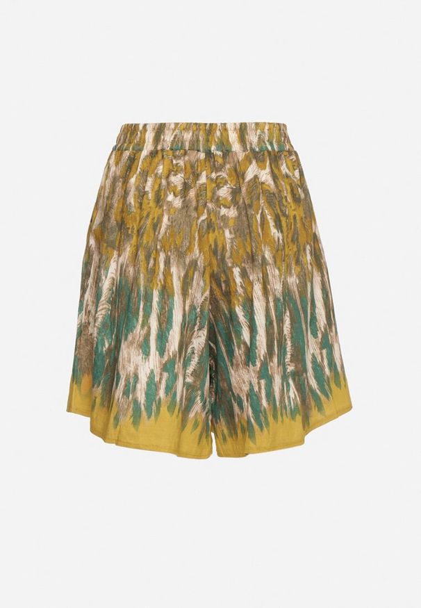 Born2be - Zielono-Żółte Wiskozowe Szorty z Motywem Panterki Divonea. Okazja: na co dzień. Kolor: zielony. Materiał: wiskoza. Wzór: motyw zwierzęcy. Sezon: lato. Styl: casual