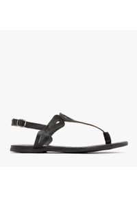 Ryłko - Czarne sandały typu japonki KAJRA. Kolor: czarny. Materiał: skóra