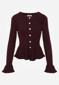 Renee - Fioletowy Wiskozowy Kardigan w Prążki z Falbankami i Guzikami z Cyrkoniami Danareia. Okazja: na co dzień, na imprezę. Typ kołnierza: kołnierz z falbankami. Kolor: fioletowy. Materiał: wiskoza. Wzór: prążki. Styl: casual #3