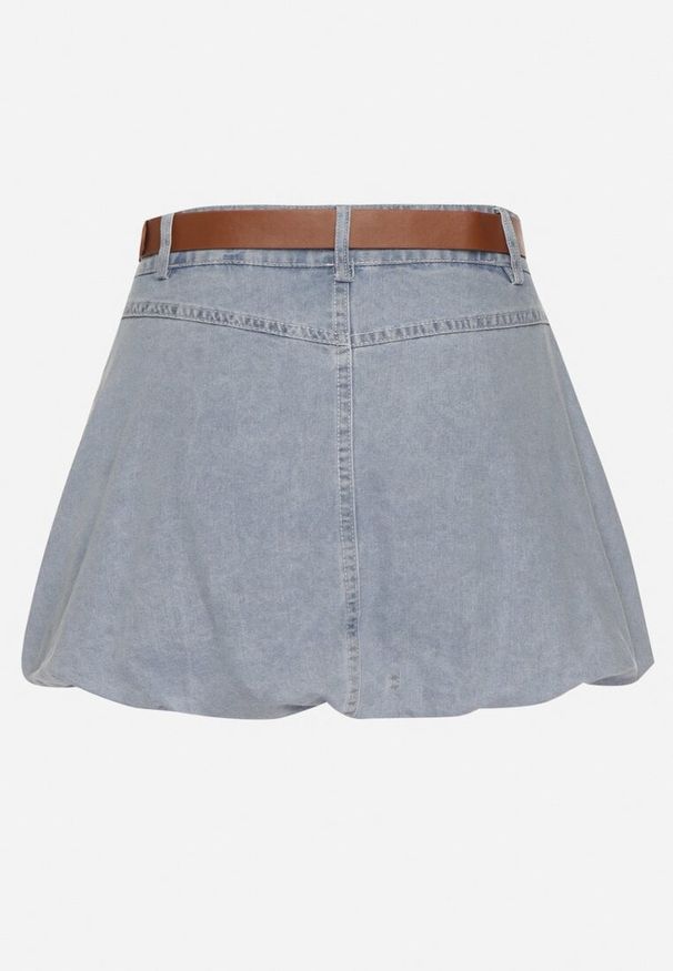 Born2be - Jasnoniebieska Spódnica Jeansowa z Bawełny o Fasonie Bombki z Paskiem Lorinda. Okazja: na co dzień. Kolor: niebieski. Materiał: bawełna, jeans. Styl: casual, elegancki