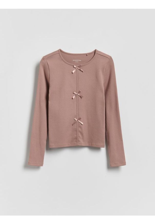 Reserved - Koszulka z kokardkami - beżowy. Typ kołnierza: kokarda. Kolor: beżowy. Materiał: bawełna