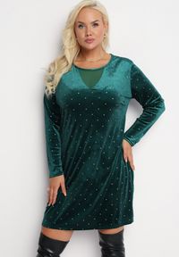 Born2be - Zielona Welurowa Sukienka z Brokatem Mosire. Kolor: zielony. Materiał: welur. Wzór: aplikacja. Długość: mini #4