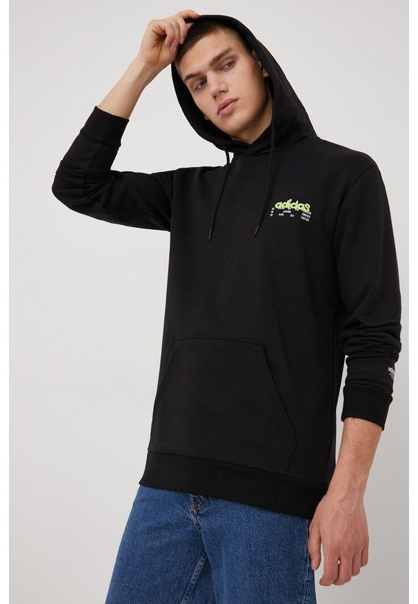 adidas Originals bluza męska kolor czarny z kapturem gładka. Okazja: na co dzień. Typ kołnierza: kaptur. Kolor: czarny. Materiał: materiał, poliester, dzianina. Wzór: gładki. Styl: casual
