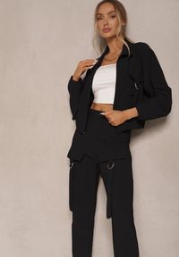 Renee - Czarny Komplet Dresowy Utility Bluza Rozpinana i Spodnie z Kieszeniami Telinoria. Kolor: czarny. Materiał: dresówka. Wzór: aplikacja