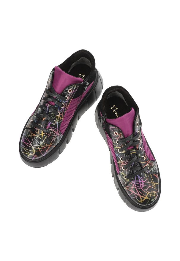 Różowe Sneakersy Maciejka Eleganckie Obuwie Damskie. Okazja: na co dzień. Kolor: różowy. Wzór: kolorowy. Obcas: na platformie. Styl: elegancki