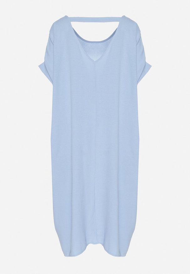 Born2be - Niebieska Mini Sukienka z Krótkim Rękawem o Fasonie Nietoperza Kharson. Kolor: niebieski. Długość rękawa: krótki rękaw. Styl: boho. Długość: mini