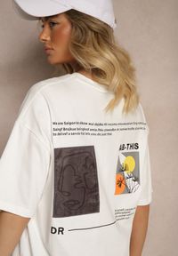 Renee - Biała T-shirt Koszulka Bawełniana z Nadrukiem Berriana. Okazja: na co dzień. Kolor: biały. Materiał: bawełna. Wzór: nadruk. Styl: casual #5