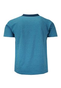 Pako Jeans - T-shirt Bawełniany z Guzikami przy Kołnierzyku, Niebieski z Kieszonką, Krótki Rękaw -PAKO JEANS. Okazja: na co dzień. Kolor: niebieski. Materiał: bawełna. Długość rękawa: krótki rękaw. Długość: krótkie. Wzór: nadruk. Styl: casual #2