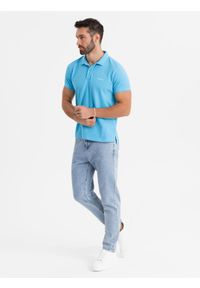 Ombre Clothing - Koszulka polo z bawełnianej dzianiny pique – jasnoniebieska V3 - Rozmiar: M. Okazja: na co dzień. Typ kołnierza: polo. Kolor: niebieski. Materiał: bawełna, dzianina. Długość rękawa: krótki rękaw. Długość: krótkie. Wzór: haft. Styl: casual, elegancki #7