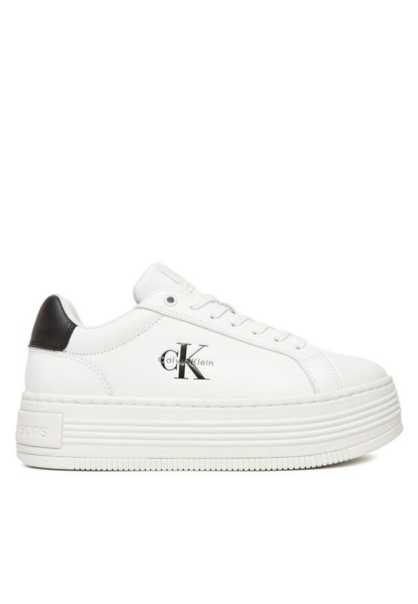 Calvin Klein Jeans Sneakersy Bold Flatf Low Lace Lth YW0YW01878 Biały. Kolor: biały. Materiał: skóra