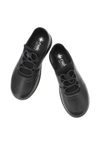 Półbuty damskie Rieker, naturalna skóra licowa,wsuwane i na lekkim koturnie, czarne, 50960-00. Zapięcie: bez zapięcia. Kolor: czarny. Materiał: skóra. Obcas: na koturnie #3