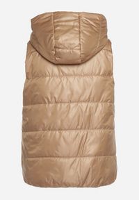 Born2be - Beżowa Kamizelka z Odpinanym Kapturem i Kieszeniami Pikowana Aggevia. Kolor: beżowy #4