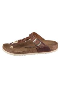 Japonki damskie Birkenstock Gizeh. Kolor: brązowy. Materiał: guma, materiał, skóra, syntetyk