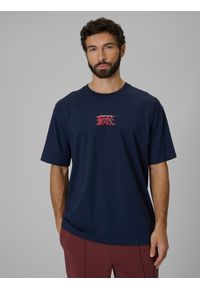 4f - 4F T-shirt loose z nadrukiem męski - granatowy L. Okazja: na co dzień. Kolor: niebieski. Materiał: materiał, bawełna, dzianina. Wzór: nadruk. Styl: casual #2