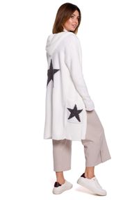 BE Knit - Długi sweter kardigan z kapturem i dużymi kieszeniami biały. Typ kołnierza: kaptur. Kolor: biały. Materiał: akryl. Długość: długie. Styl: sportowy #3