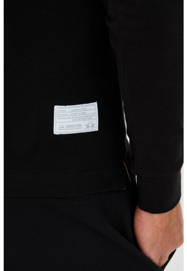 La Martina - LA MARTINA Czarny męski longsleeve polo Piquet Stretch, Rozmiar XXL. Typ kołnierza: polo. Kolor: czarny. Długość rękawa: długi rękaw