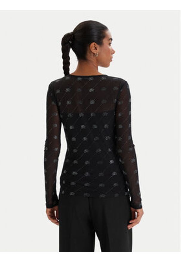 Karl Lagerfeld - KARL LAGERFELD Bluzka B1W17024 Czarny Slim Fit. Typ kołnierza: dekolt w karo. Kolor: czarny. Materiał: syntetyk