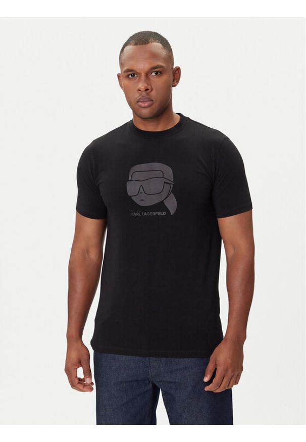 Karl Lagerfeld - KARL LAGERFELD T-Shirt 755032 554221 Czarny Regular Fit. Typ kołnierza: dekolt w karo. Kolor: czarny. Materiał: bawełna