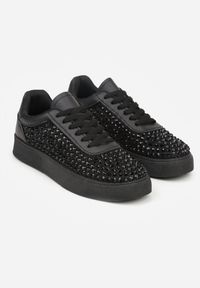 Renee - Czarne Cyrkoniowe Sneakersy na Platformie Lilaela. Okazja: na co dzień. Kolor: czarny. Materiał: jeans. Obcas: na platformie #9