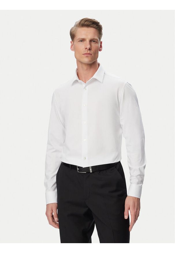 Calvin Klein Koszula LV019EU146 Biały Slim Fit. Kolor: biały. Materiał: syntetyk, bawełna