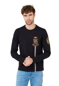 Aeronautica Militare - AERONAUTICA MILITARE Czarny męski longsleeve bawełniany, Rozmiar L. Kolor: czarny. Materiał: bawełna. Długość rękawa: długi rękaw